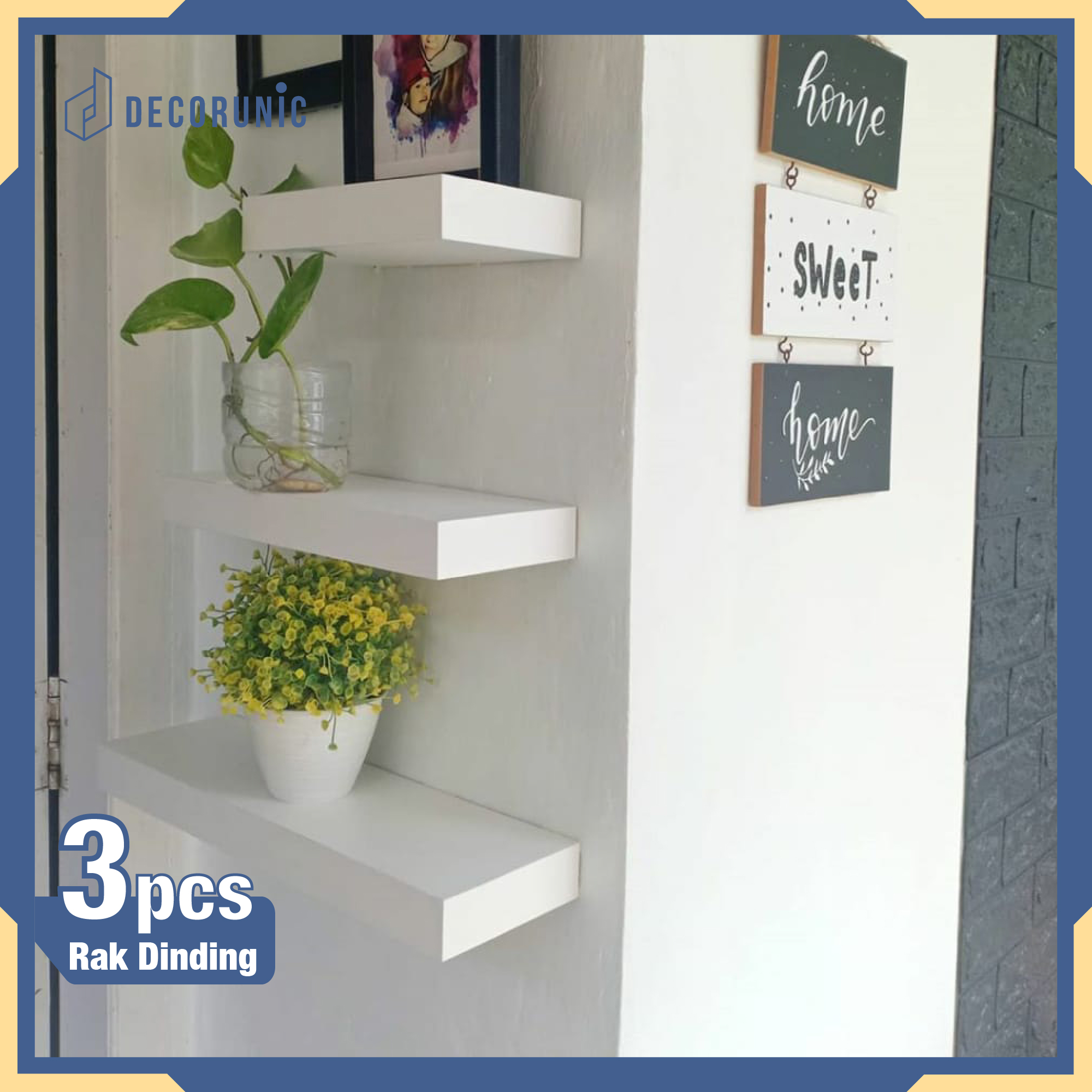 Floating shelf rak dinding minimalis 3 pcs untuk rumah sempit